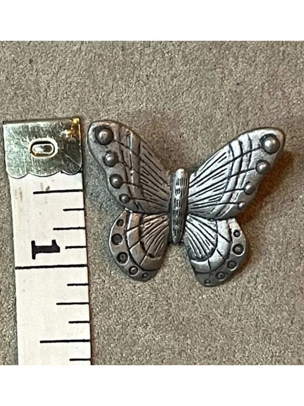 Vtg Pewter Butterfly Pin Brooch Textured Dotted Wing Boho Insect Gift